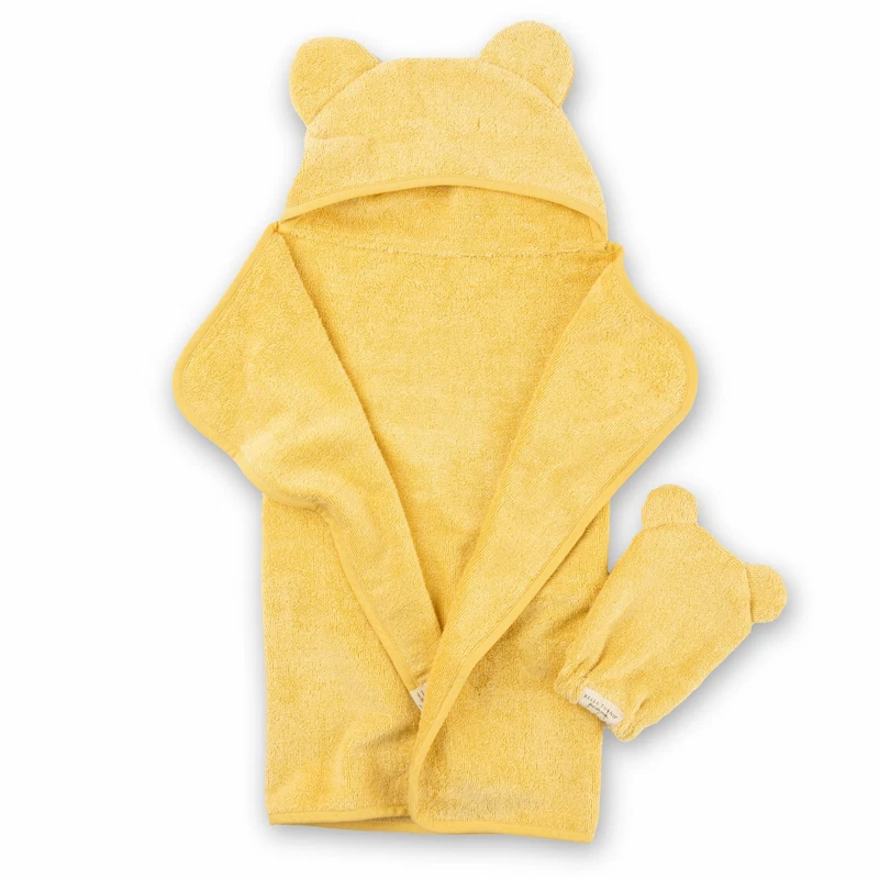 Bella Tunno Baby Bath Towel And Wash Mitt Set Soft Absorbent Hooded Towels And