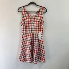 A New Day Shirt Dress 10 Gingham Check Embroidered Retro Fit Flare Cotton Picnic