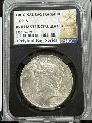 STRONG LUSTER BAG FRAG 1922 PEACE DOLLAR BRILLIANT UNCIRCULATED NGC GRADED
