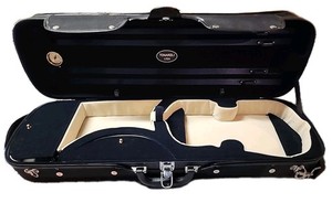 4/4 Full Size Professional Oblong Violin Hard Case w Hygrometer Black/Beige