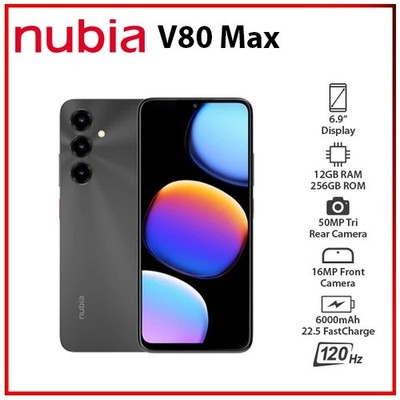 (New) ZTE nubia V80 Max BLACK 12GB+256GB Dual SIM Unlocked Android Mobile Phone