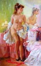 Beautiful woman in the dressing room Oil painting Giclee Printed on canvas P2302