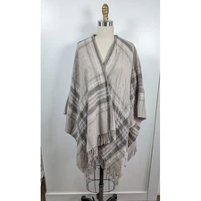 Fine Merino 100% Wool Made in Italy Womens Shawl Wrap Poncho Fringe One Size Lux
