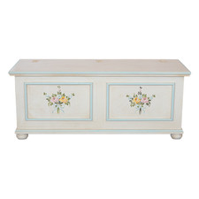 CASSAPANCA IN LEGNO MOD CIPOLLA BIANCO ANTICATO DECORATO FILO AZZURRO