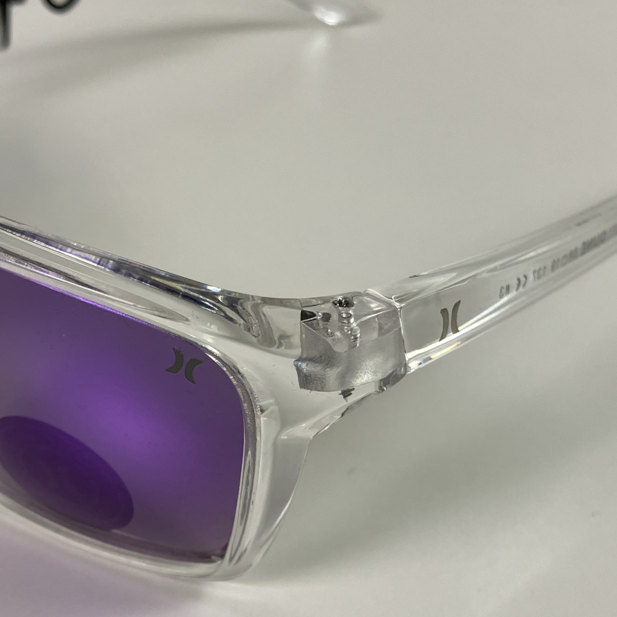 Hurley Men Polarized Sunglasses Clear Frame Purple Mirror 