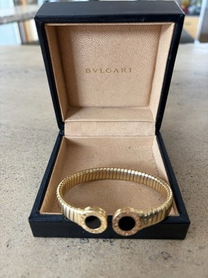 BVLGARI BULGARI Tubogas Black Onyx Bangle Cuff Bracelet 18K Yellow Gold !