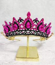 Fuchsia crystal tiara, Black tiara, Gothic bridal headband, Costume Tiara Crown