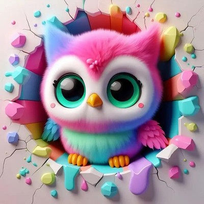 5D Circular Diamond Painting Kit - Colorful Owl Theme, Full Diamond Canvas Embro