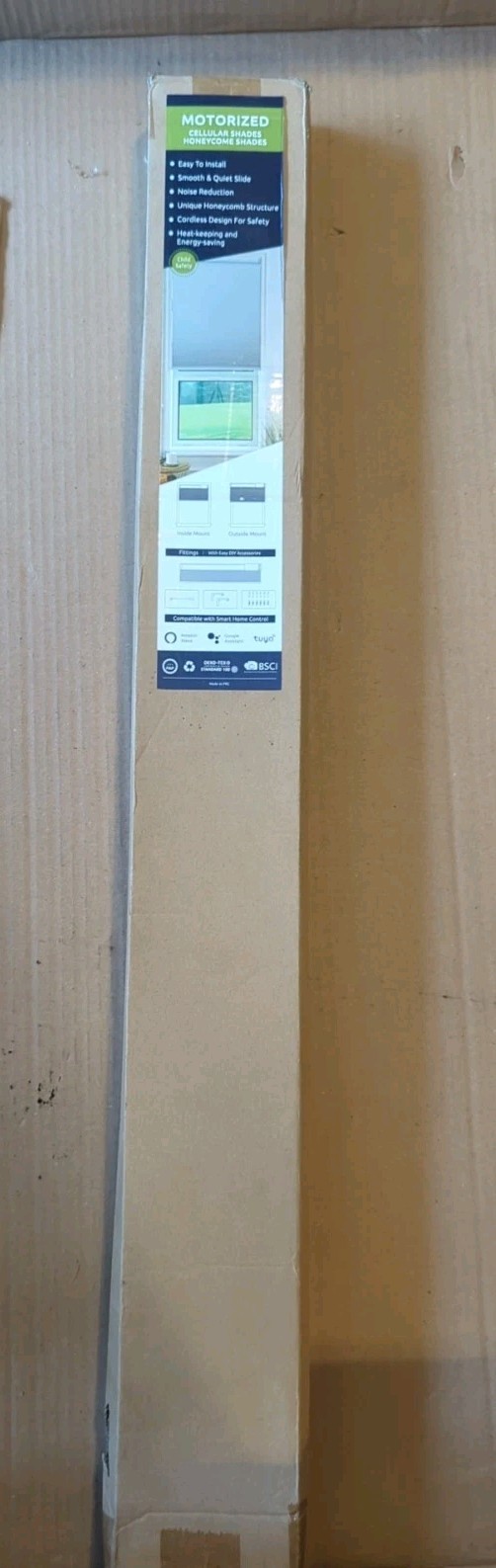 Motorized Cellular Window Shades, White 28"Wide*64"High