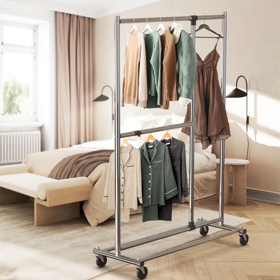 Perchero ajustable de doble barra, acabado cromado, 72 pulgadas de altura Foto 3 de 4