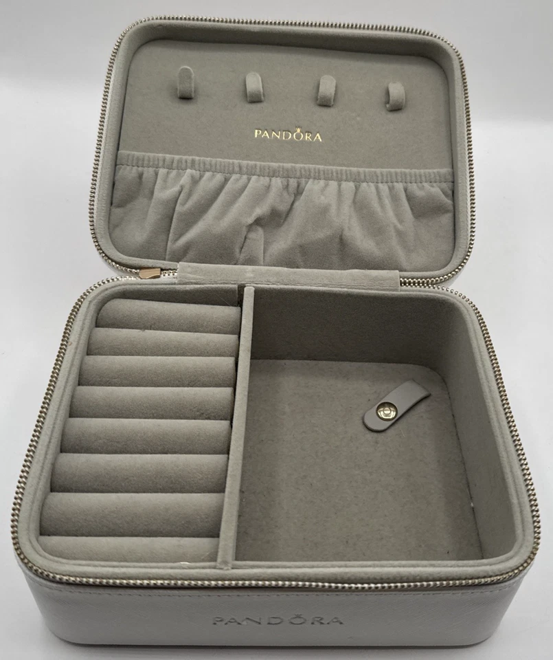 Pandora Blanco Flores en Relieve Joyero Viaje Organizador Almacenamiento Cremallera Foto 2 de 4