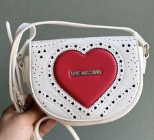 Love Moschino White Crossbody Bag Red Heart Cutout Detail Faux Leather