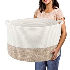 Extra Large Cotton Rope Basket 22" x 14" - Toy Basket for Kids White  Beige