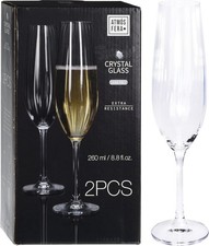 Set of 2 Flutes Elegant Clear Glass Sparkling Glasses for Wedding
