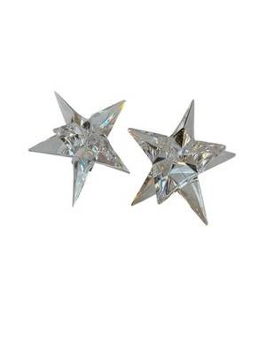Vintage Rosenthal Crystal 9-Point Star Candle Holders Set of 2 MCM - AS IS/CHIPS