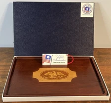 Vtg Virginia Metalcrafters Bicentennial Eagle Mahogany Inlay Tray With Box