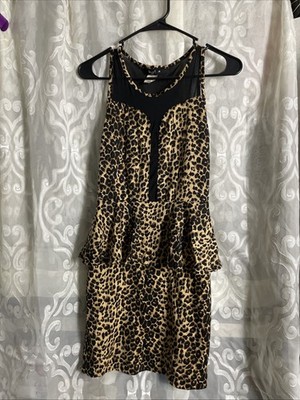 Cheetah with Black Mesh Peplum Mini Dress Medium Brand love J U. S. A. Sz M