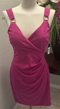 NWT Guess Gorgeous Fuschia Dress- Ruching-built In Bra- Metal Circles - Sz 8
