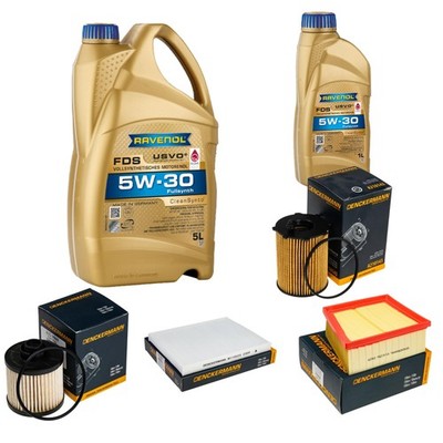 Inspektionspaket 6L RAVENOL 5W-30 für Ford Transit Courier Kasten Fiesta VI 1.5