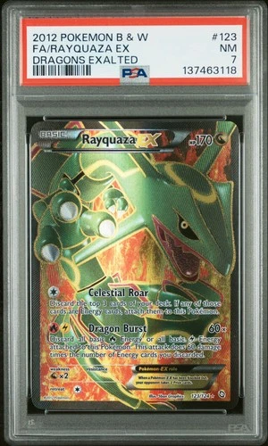 2012 POKEMON BLACK & WHITE DRAGONS EXALTED #123 FULL ART/RAYQUAZA EX PSA 7