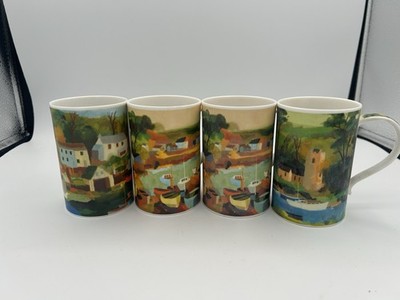 Dunoon Water's Edge Richard Tuff Fine Bone China Mugs Set of 4 Made England