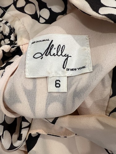Vestido de seda firmado Milly estampado de lazo cuello alto falda de lana cintura chisme niña 6 - Imagen 11 de 14
