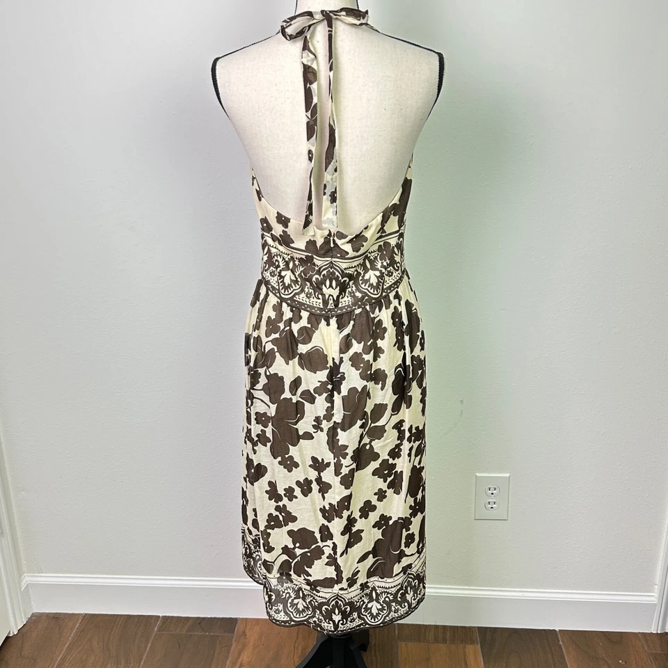 Vestido halter Jones New York para mujer mezcla de algodón seda marrón floral geométrico 10 Foto 3 de 4
