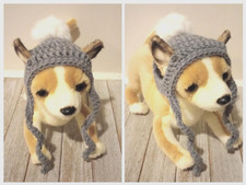 handmade crochet pet dog hat cat pom pom xs small breed gray USA made