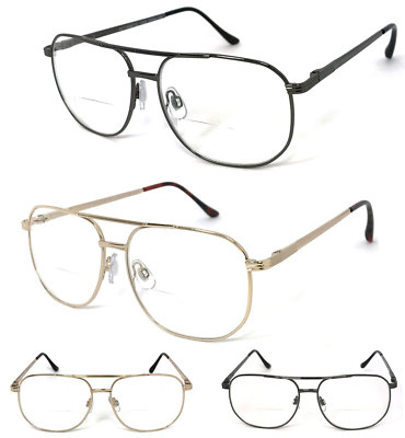 1 or 2 Pairs Metal Frame Pilot Bifocal Reading Glasses Large Bifocal Section