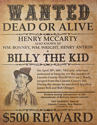 Old West Wanted Poster: Billy the Kid | eBay