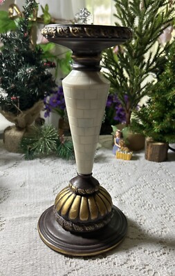 Mother of Pearl Inlay Pillar Candle Holder Mastercraft