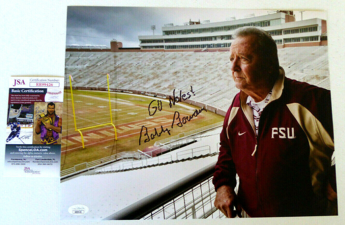 Bobby Bowden Autographed Signed 11x14 Photo Autograph, FSU Seminoles, Looking Field, JSA COA 