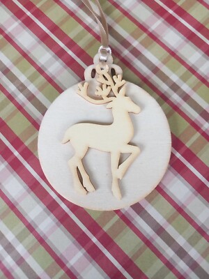 Weihnachtsbaumdekoration Rentier Bauholz, 7 cm Durchmesser versandkostenfrei UK 