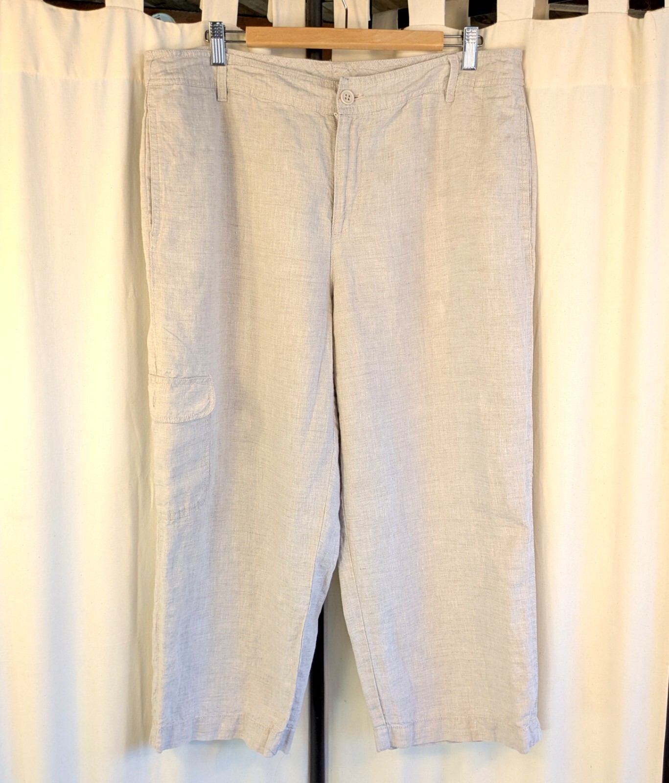 Liz Claiborne Cropped Pants Sz 16 Linen Wide Leg Coastal Lagenlook