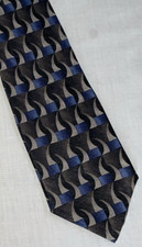 Joseph  Feiss Mens Dress Tie Size 57" Wide Black Blue Geometric 100 Silk
