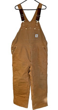 Vintage Carhartt Overalls Mens 44x32 Tan Double Knee Distressed Quilt Lined 6FBQ
