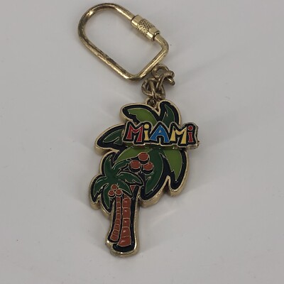 Miami Florida Brass Enamel Souvenir Keychain w/ Movable Name