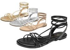 Women Lightweight Strappy Lace Up Open Toe Flat Sandals Walking Dress Shoes