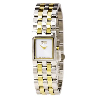 NEW* Citizen Eco-Drive Ladies EX1304-51A Jolie Rectangle Case Two Tone Watch