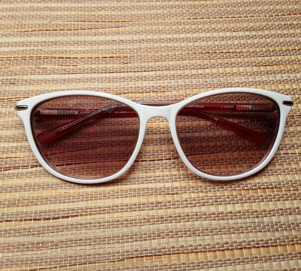 Cole Haan White Red Sunglasses FRAME ONLY - CH 618 White Laminate 55-16-130 - Image 4 of 4