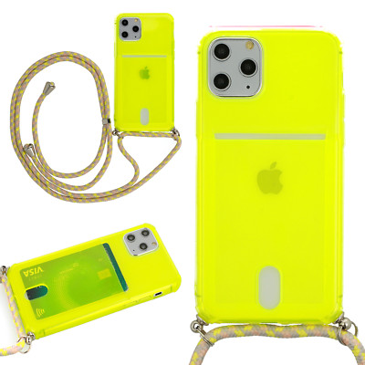 APPLE IPHONE 7 PLUS - FLUO Hülle mit Band Handykette Back Case Etui Tasche LEMON