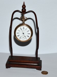 Antique Chinese Carved Wood Pocket Watch Stand 19c Century Original Paper Label