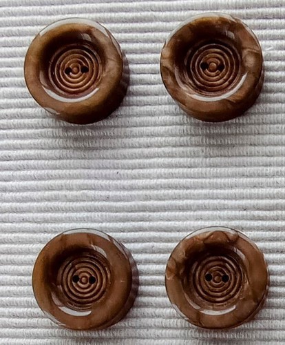 French Brocante 8 Vintage 50s Buttons Couture Dressmaker Dark Brown Plastic 1" - Picture 2 of 4
