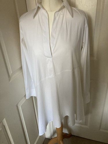 ZARA Women’s White Shirt Dress S Oversized Cotton Asymmetrical High Low Long Top - Picture 15 of 17