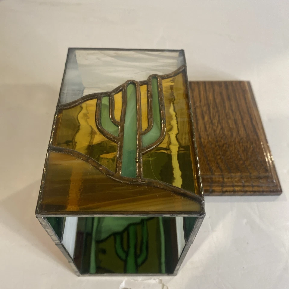 "Candelabro vintage vitral Saguaro Cactus rojo blanco verde 5,75"" de alto" Foto 3 de 4