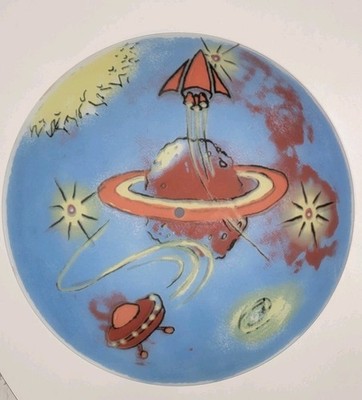 VTG Atomic UFO/Space Age/ROCKET 17'' GLASS CEILING Light Fixture COVER/SHADE