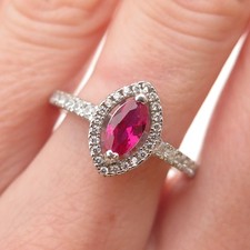 925 Sterling Silver Vintage Marquise-Cut Lab-Created Ruby  C Z Ring Size 9