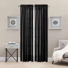 Portland 48 In. W X 63 In. L Crushed Taffeta Semi-Sheer Window Panel in Black
