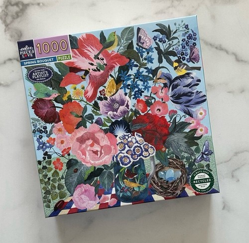 EeBoo Spring Bouquet 1000 Piece Puzzle - 23x23" Square Jigsaw With Glossy Pieces