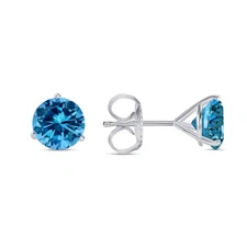 2.5 Ct Round Blue VS Lab Grown Diamond 18K White Gold Earrings Stud Martini Push